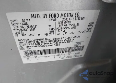 2014 Ford Edge Se z USA, uszkodzony, nr VIN 2FMDK3GC0EBB23666